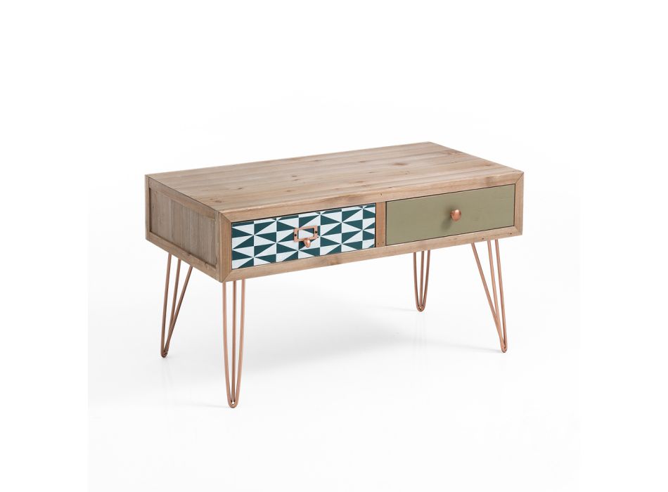 Soffbord med 2 färgade och dekorerade dubbelsidiga lådor - Hassio Viadurini