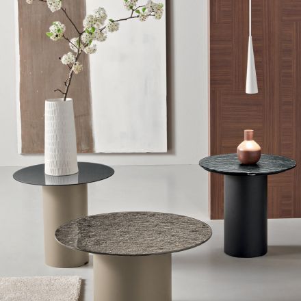 Soffbord med metallbas och Ø45 cm spegel eller glasskiva - Flaminia Viadurini