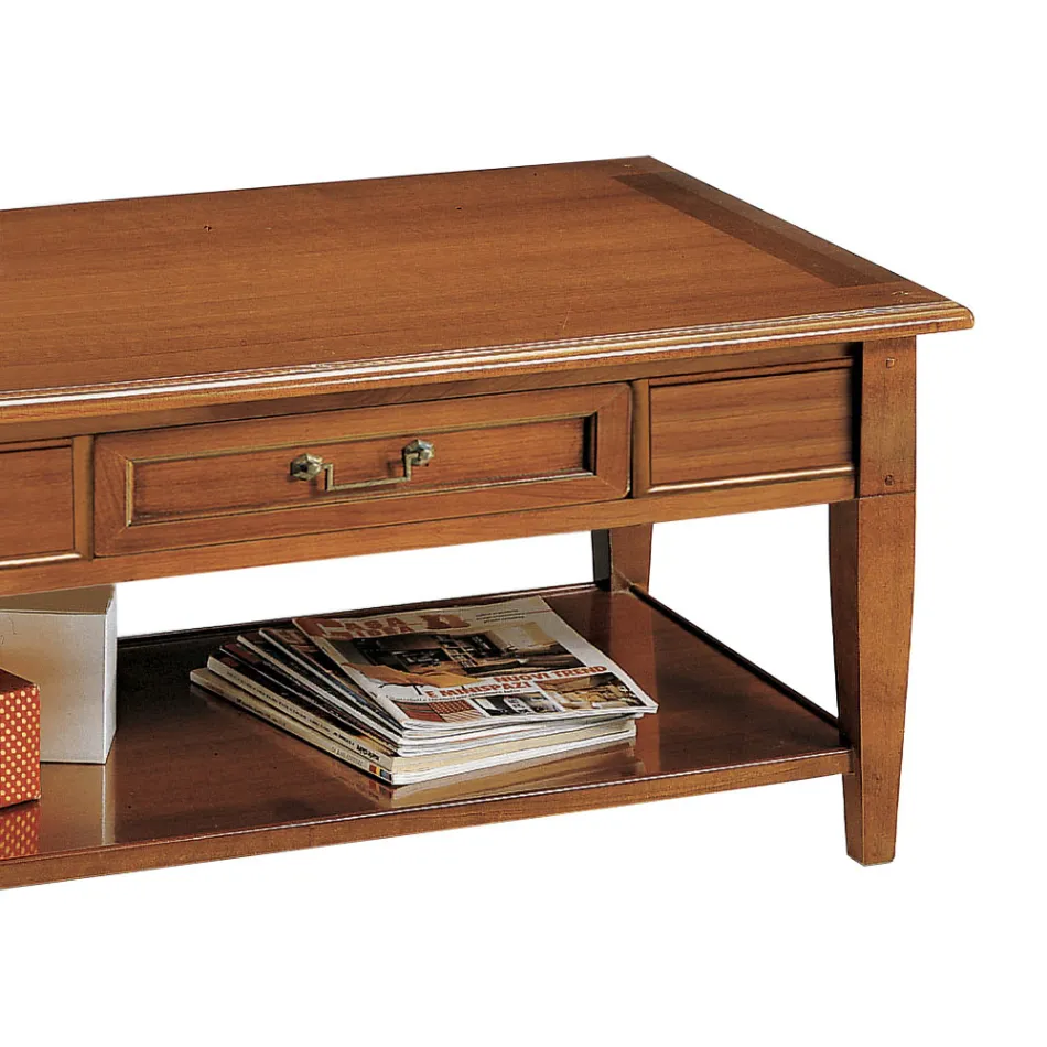 Soffbord med låda och hylla i patinerat trä Tillverkat i Italien - Tuoni Viadurini