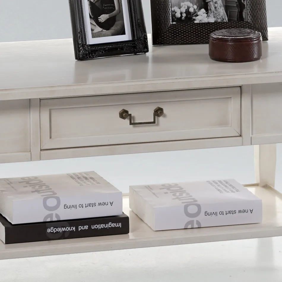 Soffbord med låda och hylla i patinerat trä Tillverkat i Italien - Tuoni Viadurini