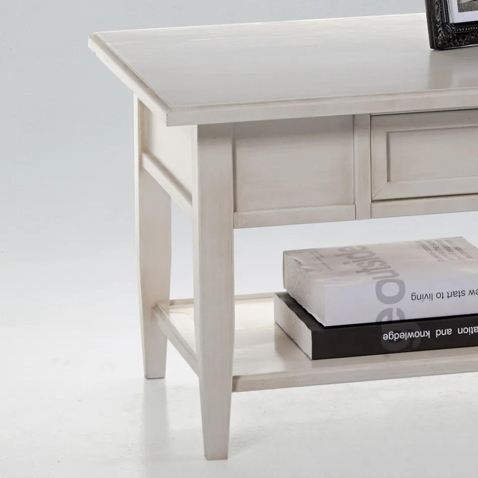 Soffbord med låda och hylla i patinerat trä Tillverkat i Italien - Tuoni Viadurini