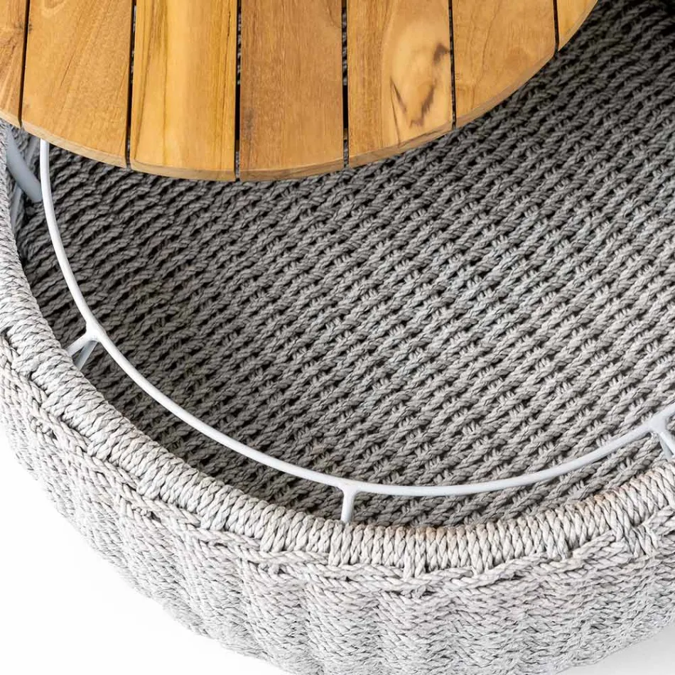 Trädgårdscontainerbord i teak och repvävning - Arjuna Viadurini