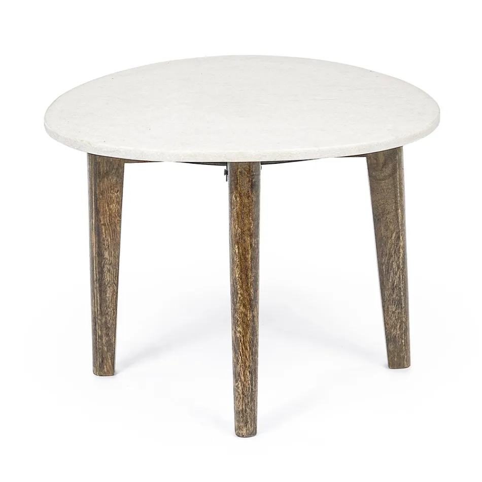 Soffbord för vardagsrum i marmor och mangoträ Ben - Desiderio Viadurini