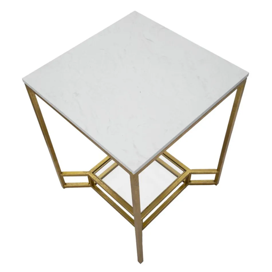 Golden Square soffbord i järn, vitt harts och glas - Tokyo Viadurini