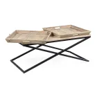 Soffbord i stål med bricka i Mangoträ Design - Cesira Viadurini