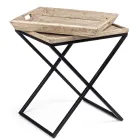 Soffbord i stål med bricka i Mangoträ Design - Cesira Viadurini