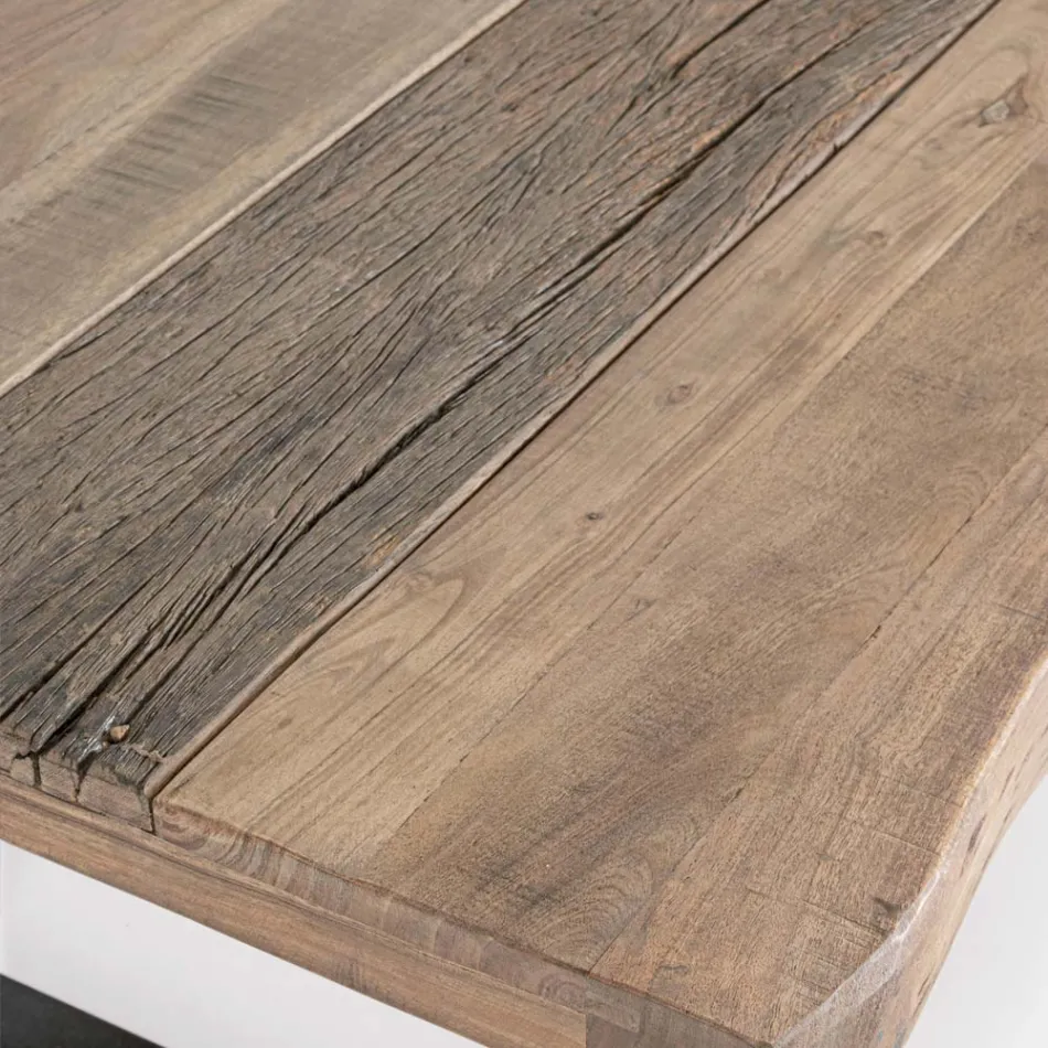 Homemotion Steel Soffbord och Acacia Wood Top - Zalma Viadurini