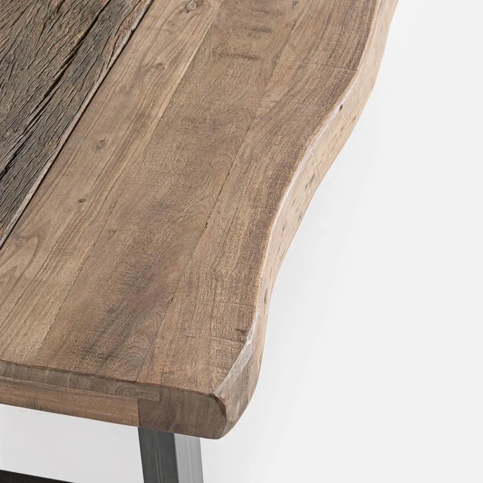 Homemotion Steel Soffbord och Acacia Wood Top - Zalma Viadurini