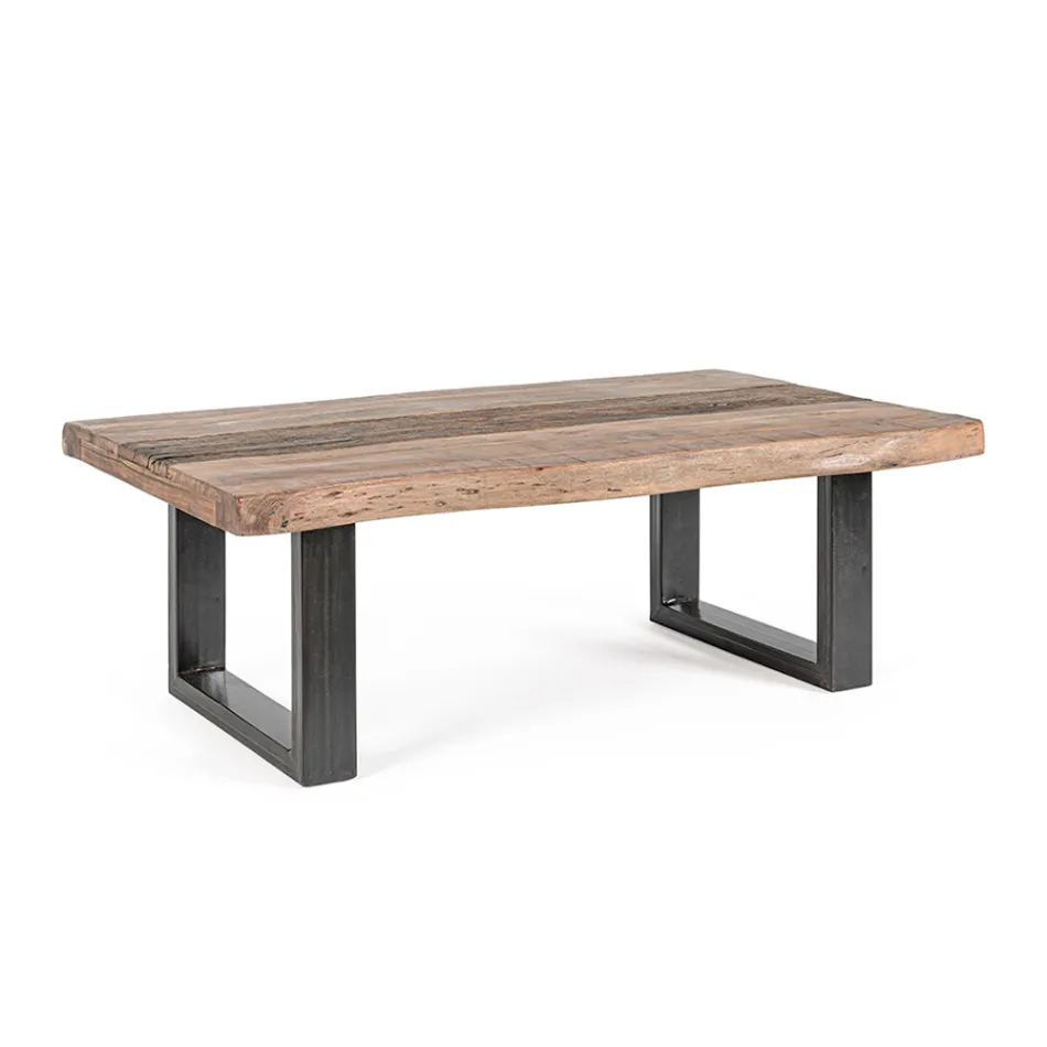 Homemotion Steel Soffbord och Acacia Wood Top - Zalma Viadurini