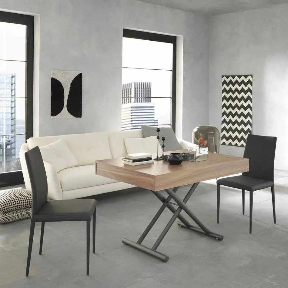 Modernt omvandlingsbart soffbord i trä och metall tillverkat i Italien - Fabio Viadurini