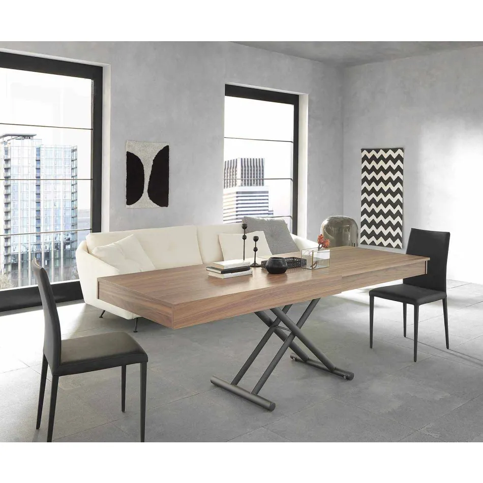 Modernt omvandlingsbart soffbord i trä och metall tillverkat i Italien - Fabio Viadurini