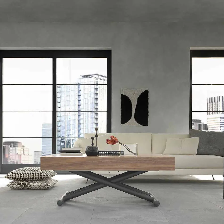 Modernt omvandlingsbart soffbord i trä och metall tillverkat i Italien - Fabio Viadurini