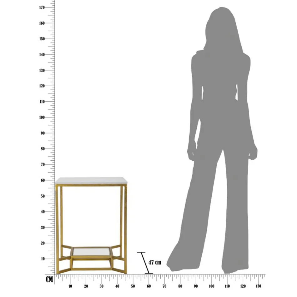Fyrkantigt soffbord i gyllene järn, vitt harts och glas - Tokyo Viadurini
