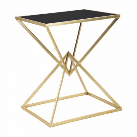 Rektangulärt designt soffbord i järn och glas - Rosie Viadurini