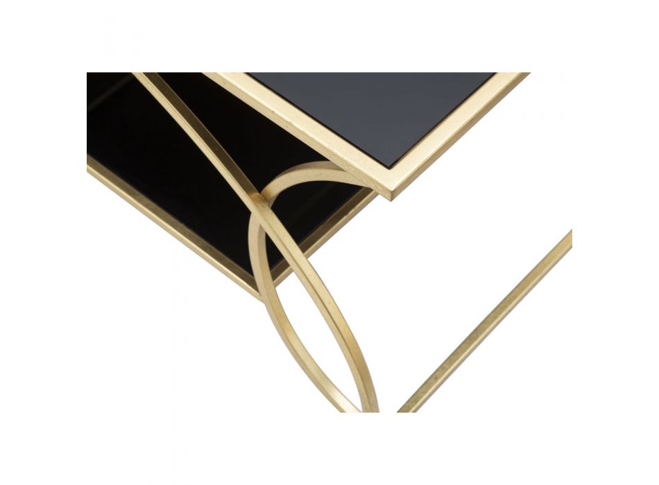 Rektangulärt soffbord i järn med svart glasskiva - Symbol Viadurini