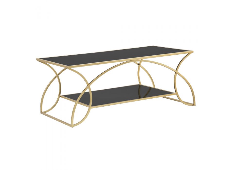Rektangulärt soffbord i järn med svart glasskiva - Symbol Viadurini