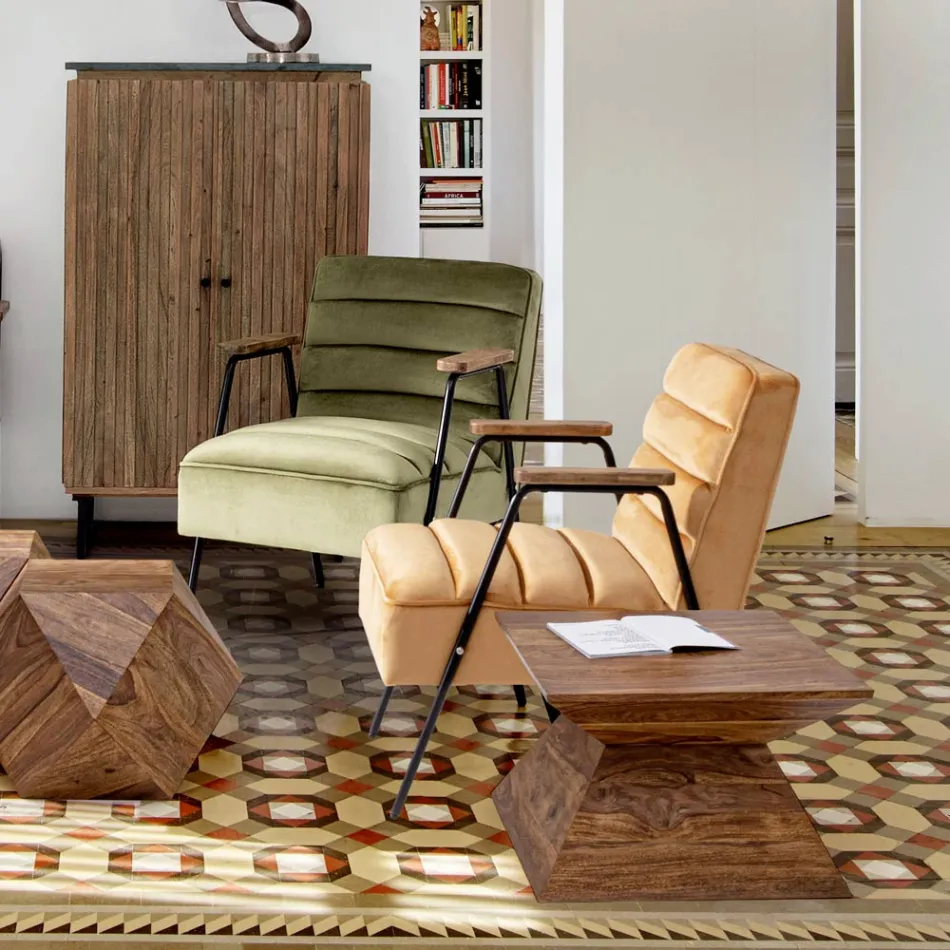 Homemotion Pyramidal Sheesham Wood Soffbord - Torrice Viadurini