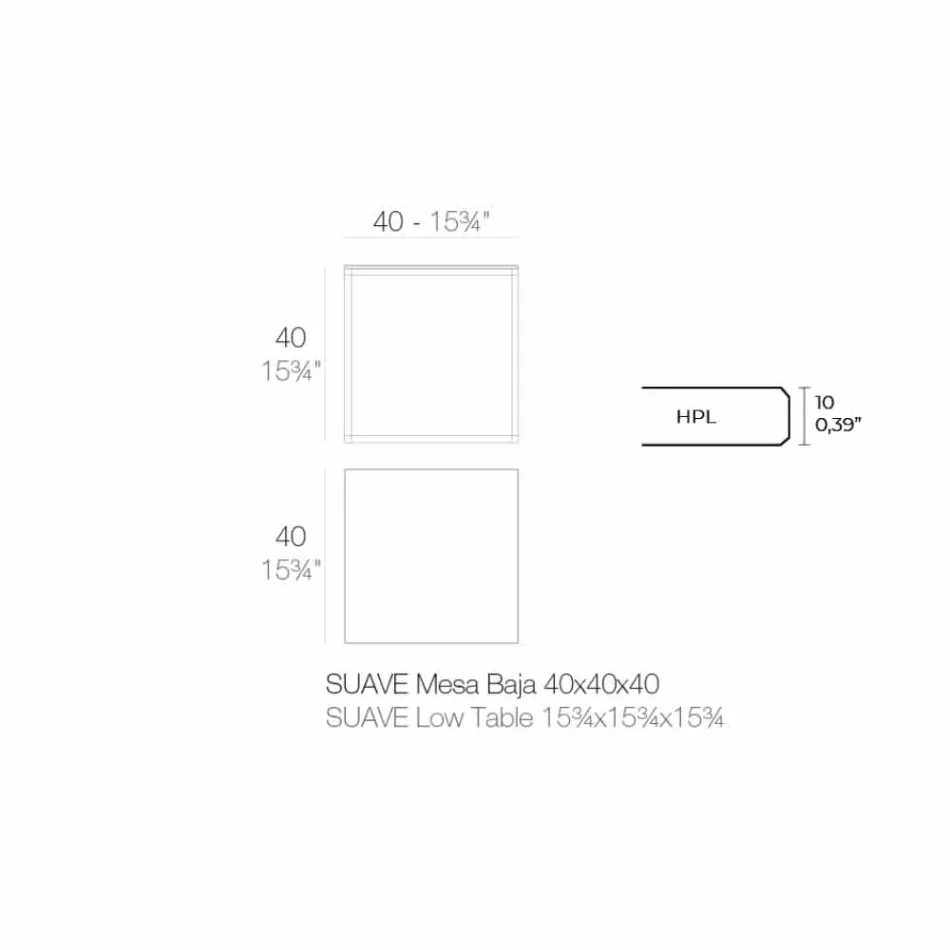 Soffbord utomhus i aluminium och fyrkantigt svart laminat - Suave av Vondom Viadurini