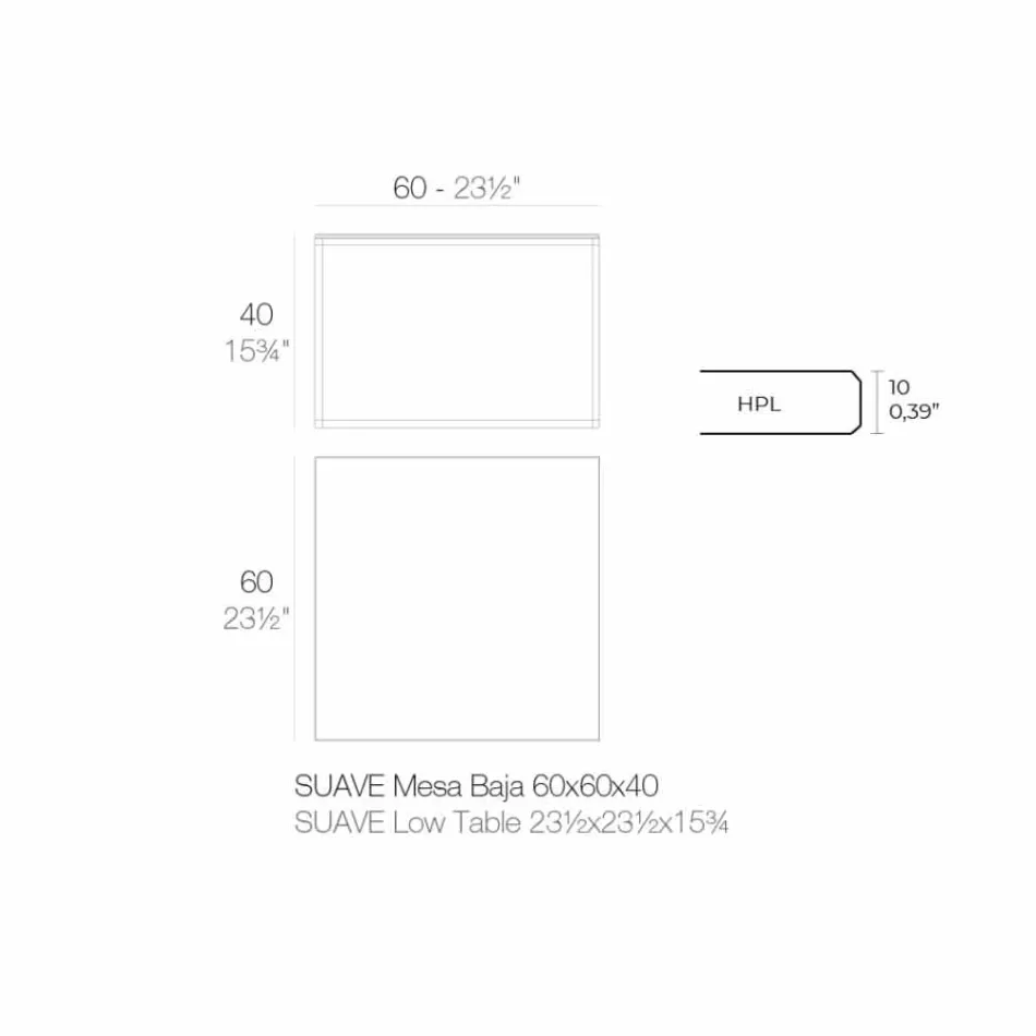 Soffbord utomhus i aluminium och fyrkantigt svart laminat - Suave av Vondom Viadurini