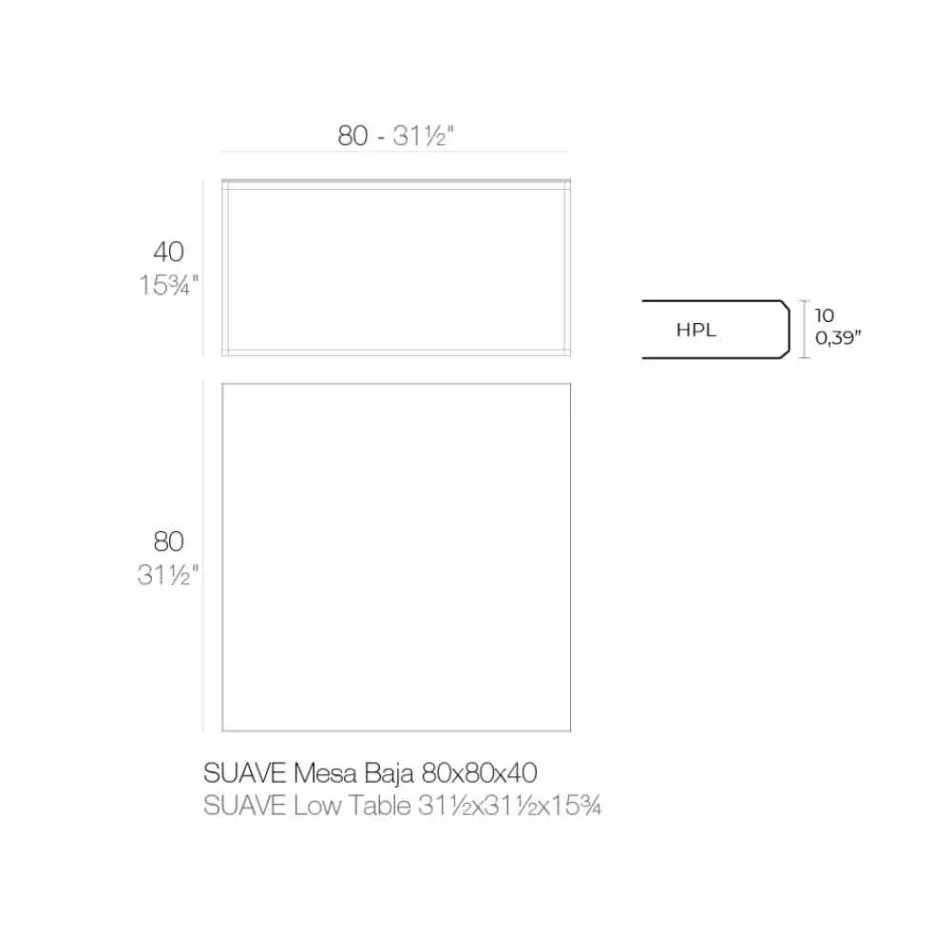 Soffbord utomhus i aluminium och fyrkantigt svart laminat - Suave av Vondom Viadurini