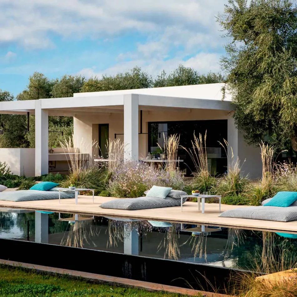 Fyrkantigt utomhussoffbord i aluminium och högkvalitativt stengods - Filomena Viadurini