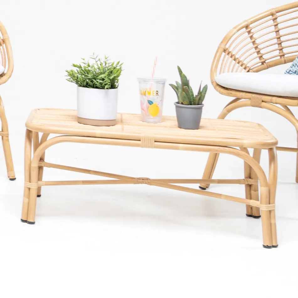 Trädgårdssoffbord i aluminium och polyrattanvävning - Ellide Viadurini