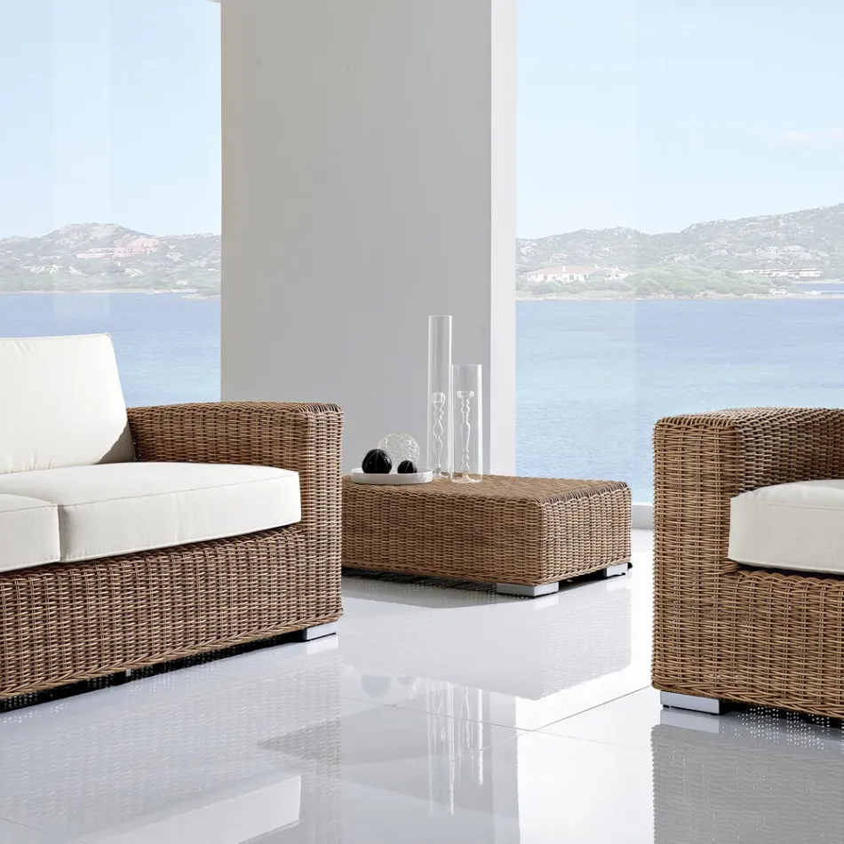 Trädgårdssoffbord i handvävd polyrotting - Yoko Viadurini