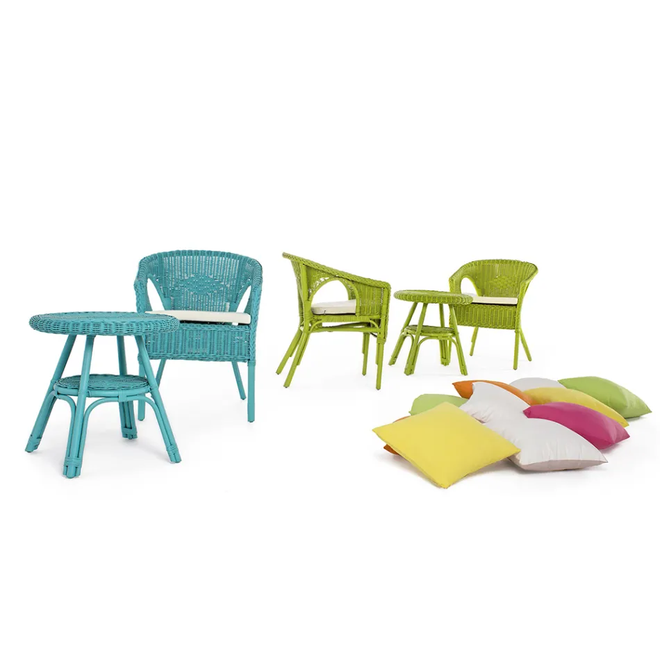 Runt trädgårdssoffbord i Designerrotting, Diameter 52 cm - Favolizia Viadurini