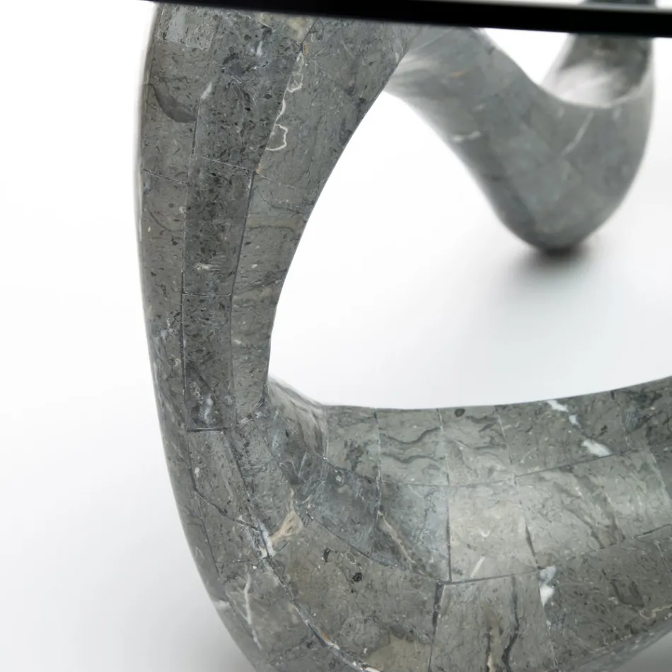 Soffbord med glasskiva och Fossil Stone Base - Kalifornien Viadurini