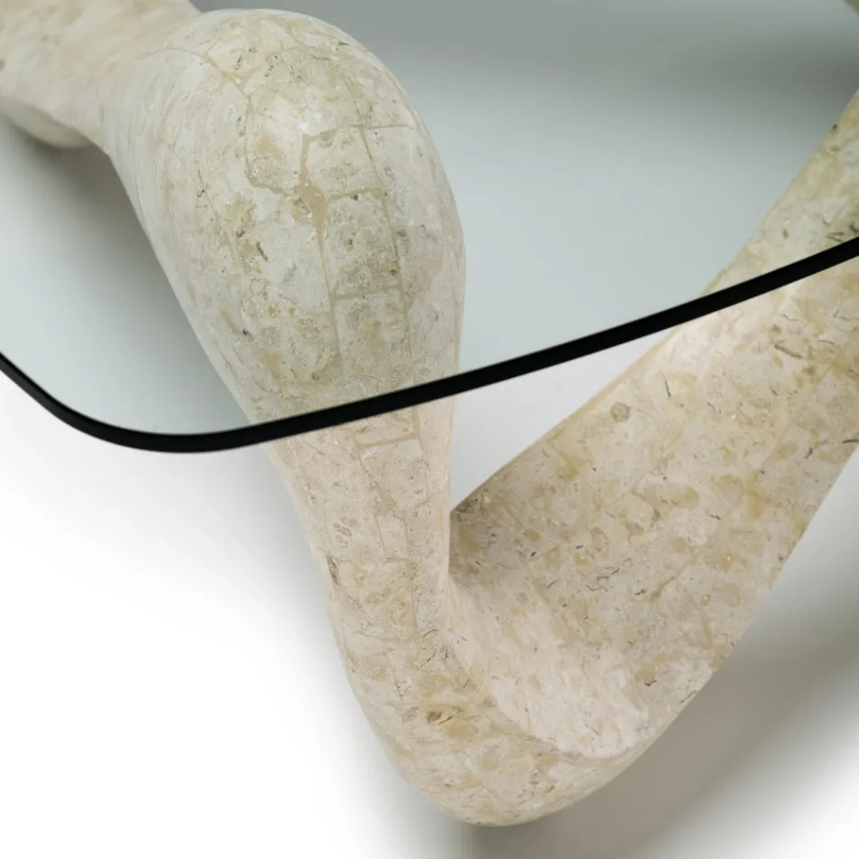 Soffbord med glasskiva och Fossil Stone Base - Kalifornien Viadurini