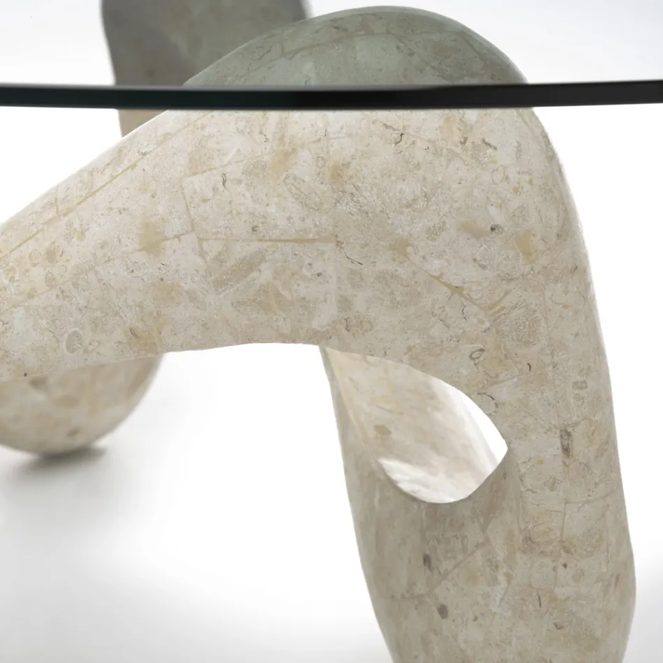 Soffbord med glasskiva och Fossil Stone Base - Kalifornien Viadurini