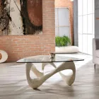 Soffbord med glasskiva och Fossil Stone Base - Kalifornien Viadurini