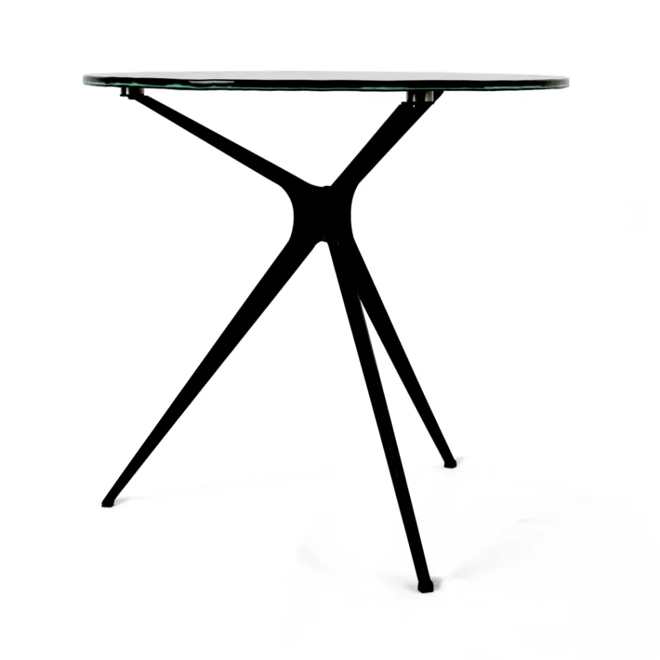 Soffbord med rund glasskiva och 3 ben Tillverkat i Italien - Siste Viadurini