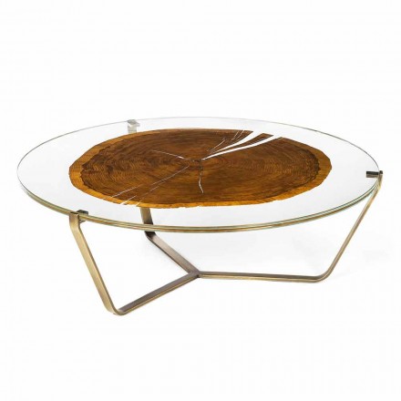 Soffbord med runt glas och träplatta Tillverkad i Italien - Baviera Viadurini