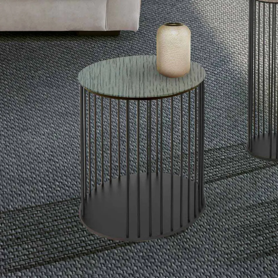 Soffbord med rund träskiva tillverkad i Italien - Montebianco Viadurini