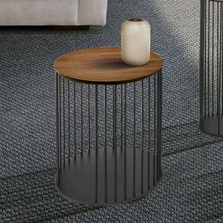 Soffbord med rund träskiva tillverkad i Italien - Montebianco Viadurini