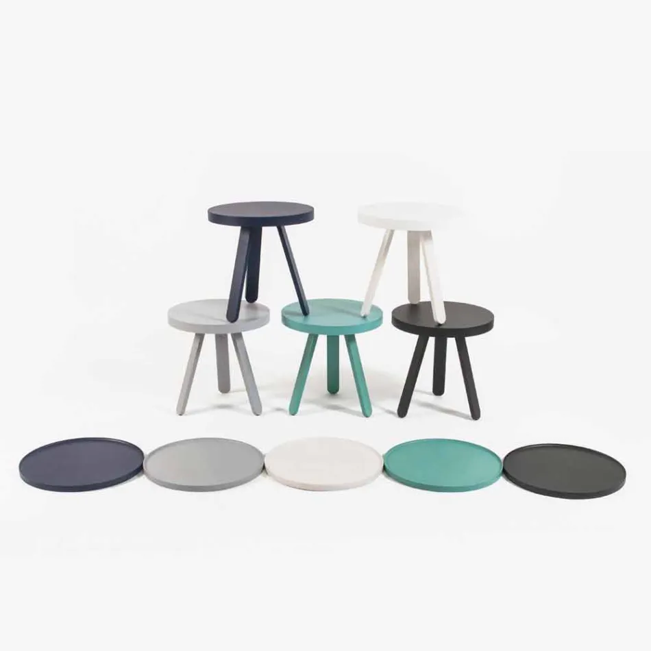 Design Soffbord med rund topp och ben i massivt trä - Salerno Viadurini