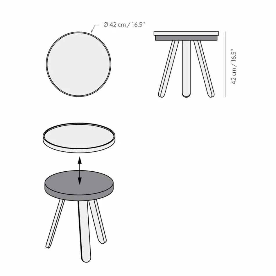 Design Soffbord med rund topp och ben i massivt trä - Salerno Viadurini