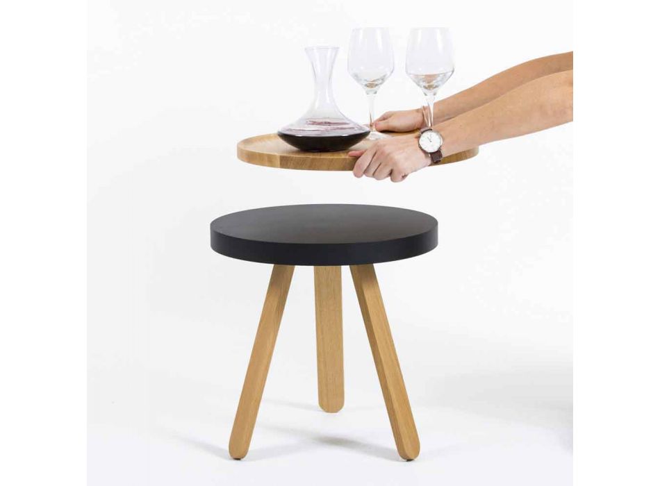 Design Soffbord med rund topp och ben i massivt trä - Salerno Viadurini