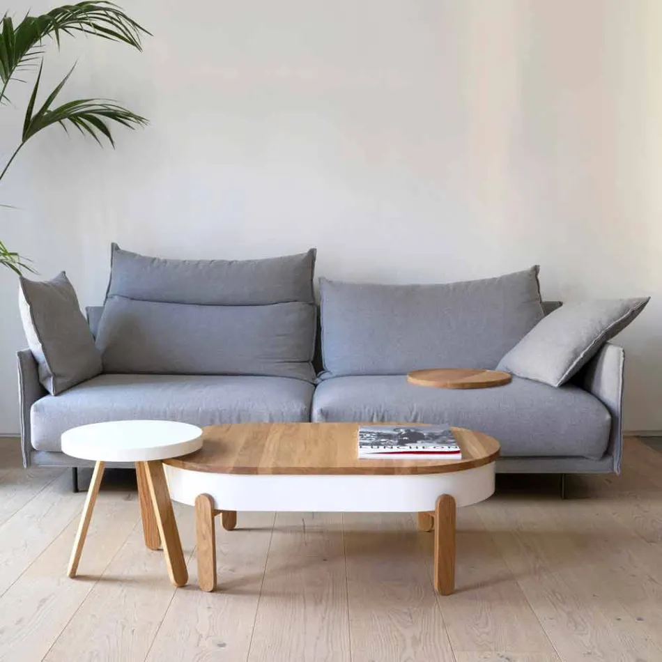 Design Soffbord i massivt trä och lackerad metall - Salerno Viadurini