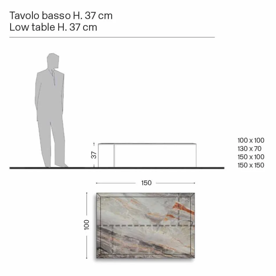 Design Soffbord i marmor med glasbas Tillverkad i Italien - Molino Viadurini