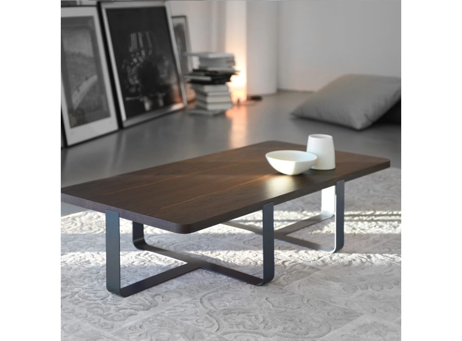 Lyxigt soffbord i färgad metall och träskiva - Anacleto Viadurini