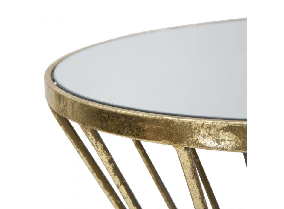 Soffbord med förgylld järn med spegelplatta - Aprikos Viadurini