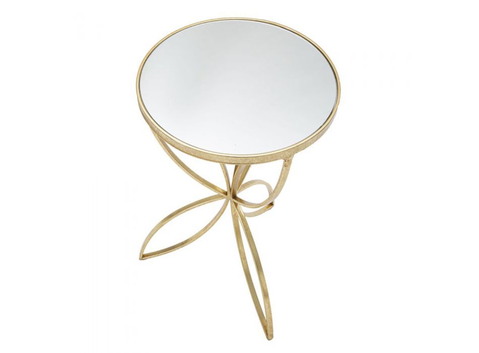 Soffbord med förgylld järn med rund spegelplatta - Umari Viadurini