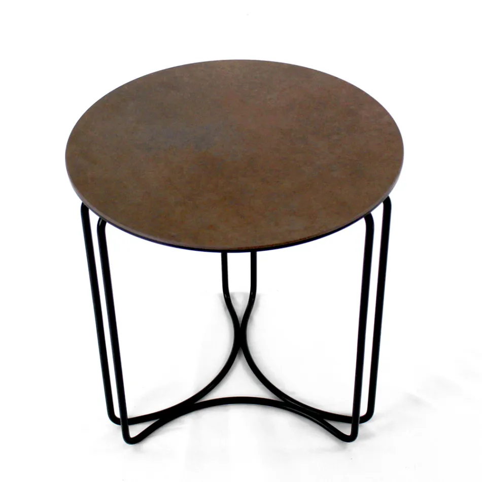 Soffbord i runt stengods och underrede med 3 halvmånar Tillverkat i Italien - Arepa Viadurini