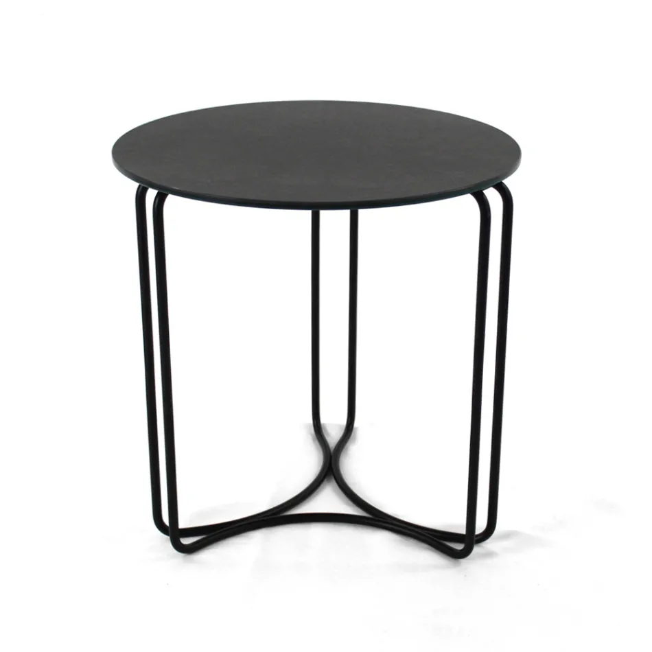 Soffbord i runt stengods och underrede med 3 halvmånar Tillverkat i Italien - Arepa Viadurini