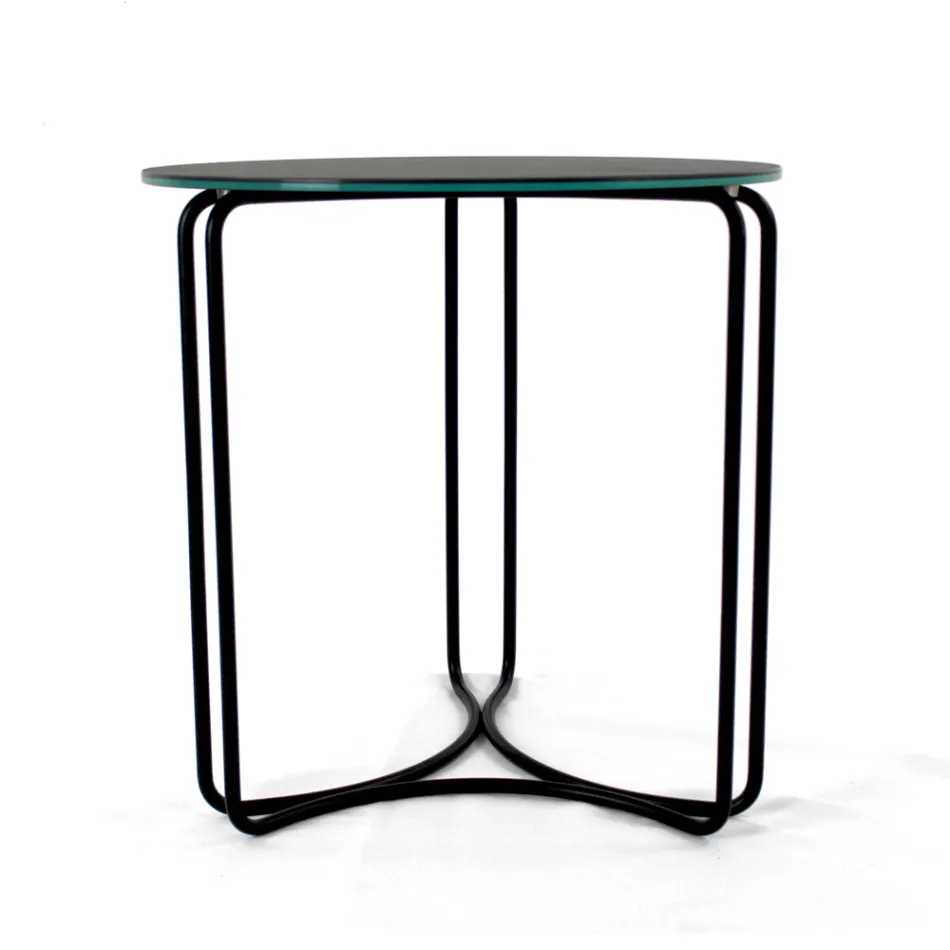 Soffbord i runt stengods och underrede med 3 halvmånar Tillverkat i Italien - Arepa Viadurini