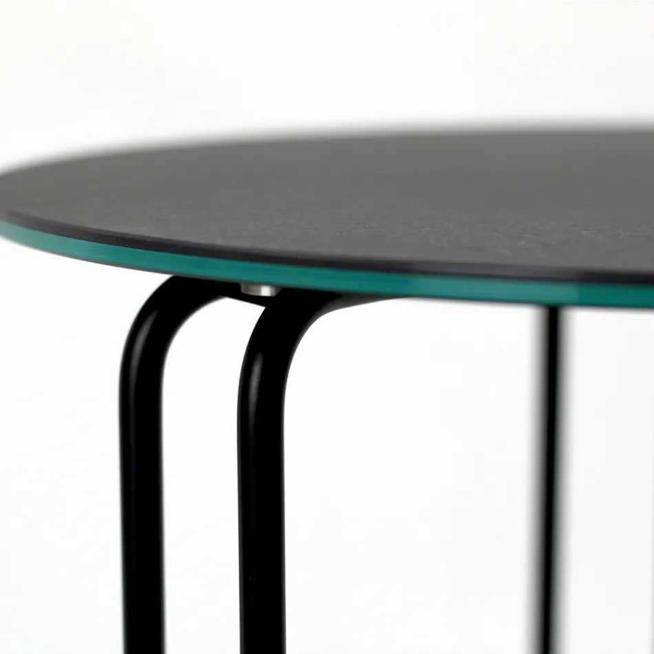 Soffbord i runt stengods och underrede med 3 halvmånar Tillverkat i Italien - Arepa Viadurini