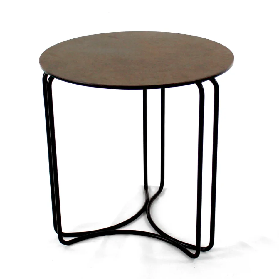 Soffbord i runt stengods och underrede med 3 halvmånar Tillverkat i Italien - Arepa Viadurini