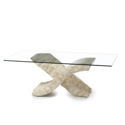 Fossil Stone Soffbord med Skiva i härdat glas - Isabel Viadurini